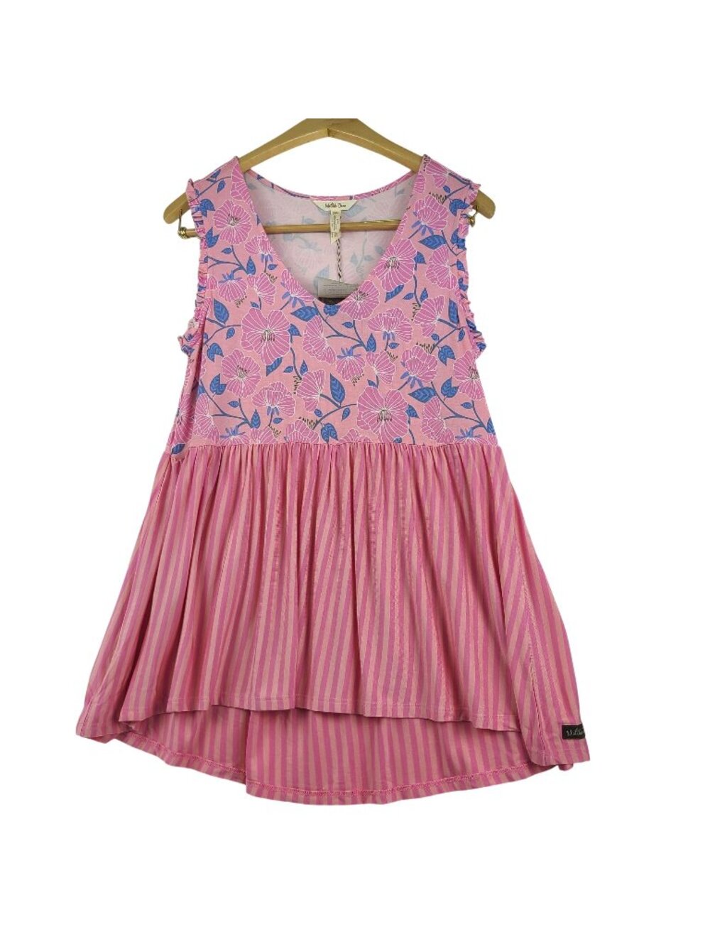 Matilda Jane Dream Chasers Off She Goes Tunic Tank Top Pink Blue Floral Med NWT